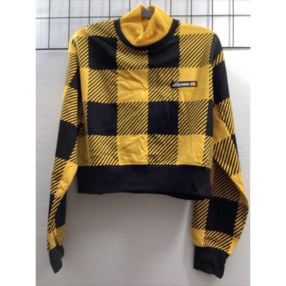 Ellesse Women 12 Sweatshirt Plaid‎ Cropped High Neck Black/Yellow 57100